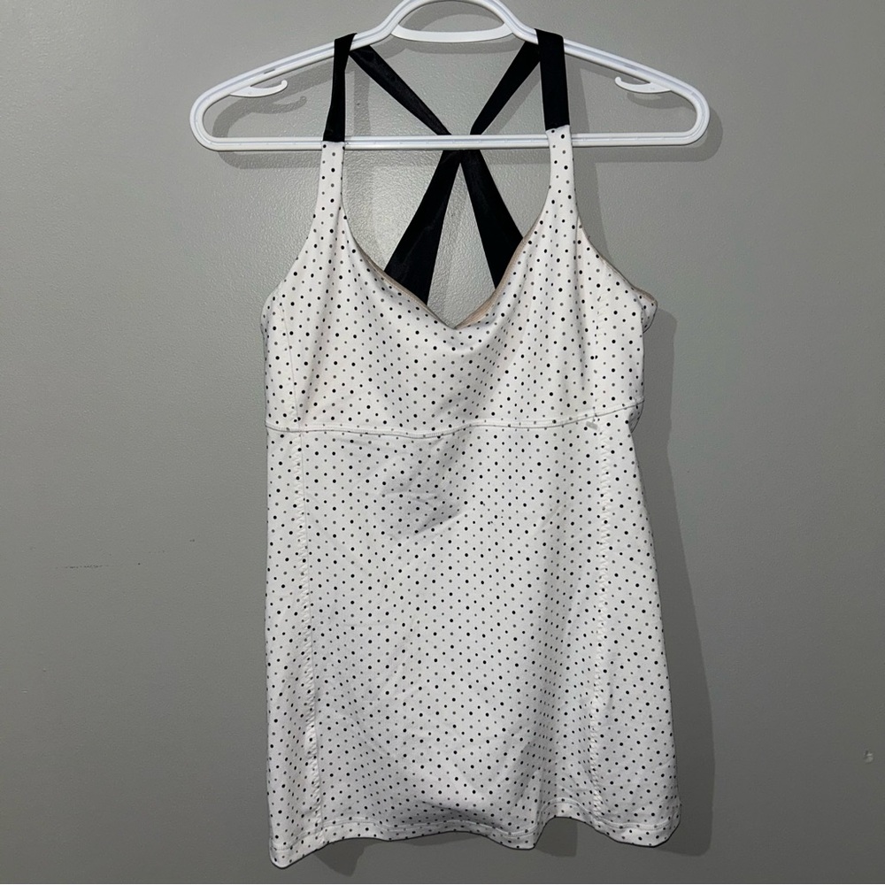 Women's White Polka Dot Tank with Black Straps